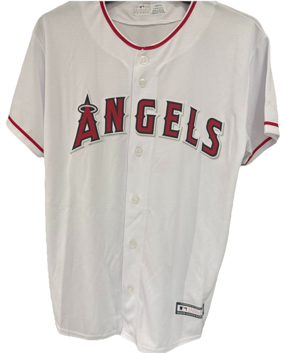 Youth L Mike Trout #27 Angels White Jersey MLB Genuine Merch 14/16 New W/Tags